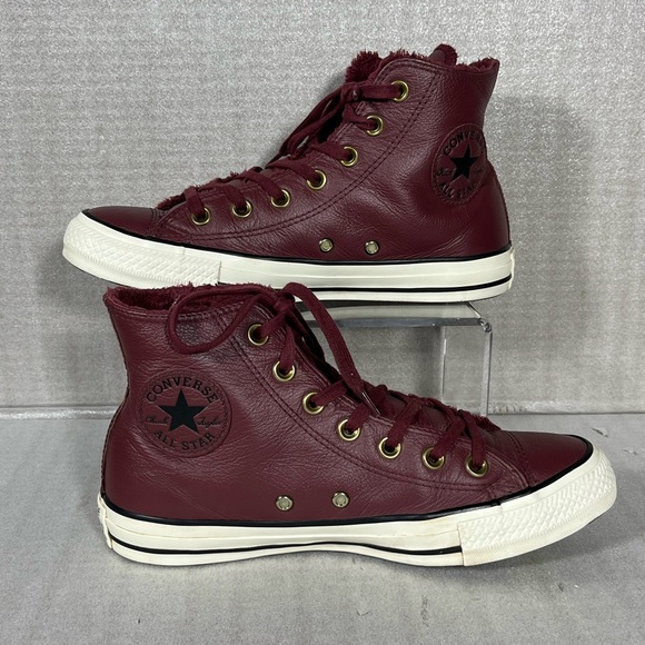 Converse Maroon Leather High Top Sneakers Women's Size 7.5) (553366C) - Picture 3 of 8